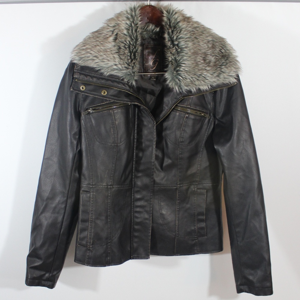 Faux leather jacket and fur Sz L